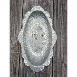 Vintage Rodney Kent Hand Wrought Hammered Aluminum TULIPS Oval Tray Scalloped